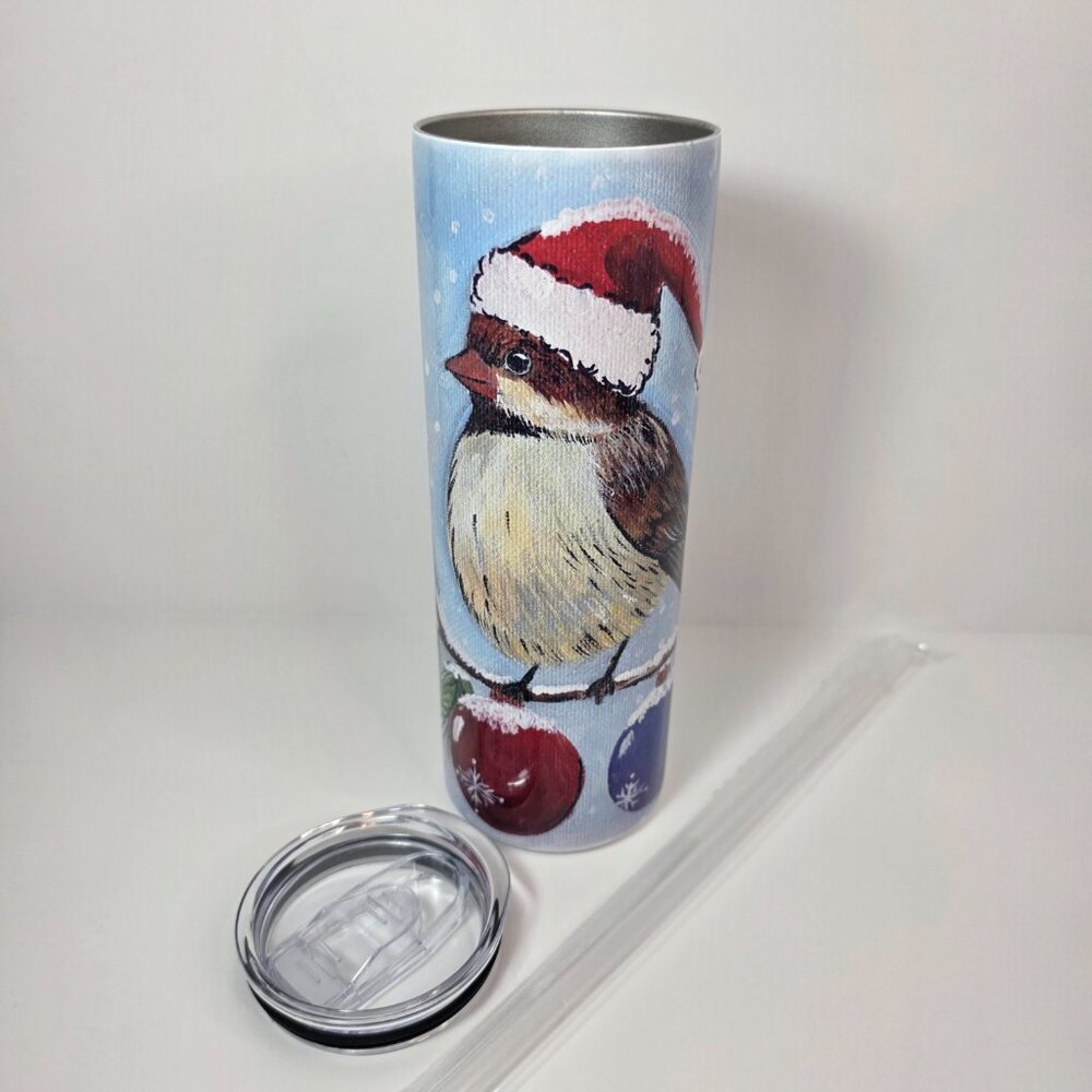 Christmas Bird Chickadee 20 oz Skinny Tumbler | Holiday Drinkware by Angie Bryan - Picture 5 of 6